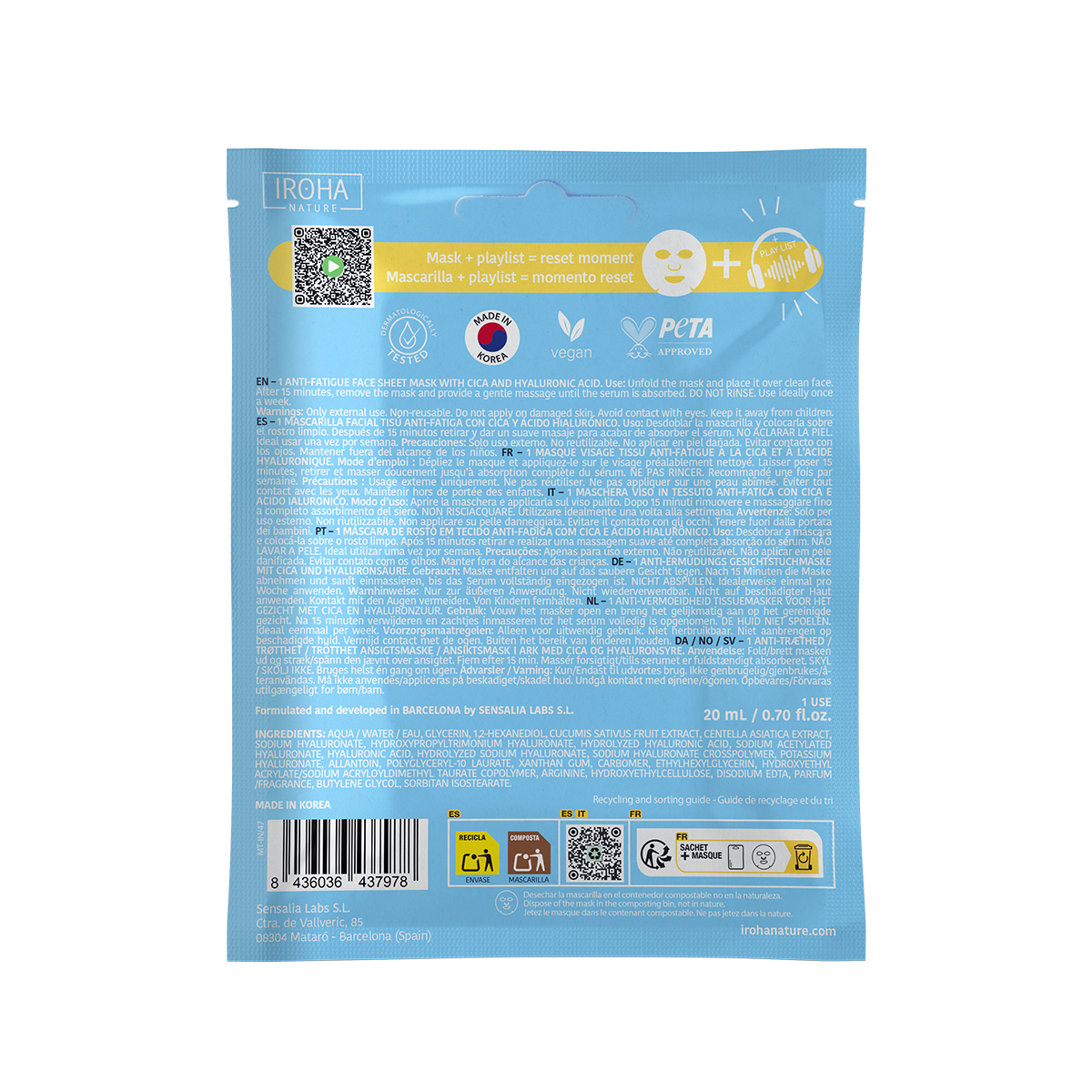 Masque JET LAG RECOVERY Anti-fatigue au CICA