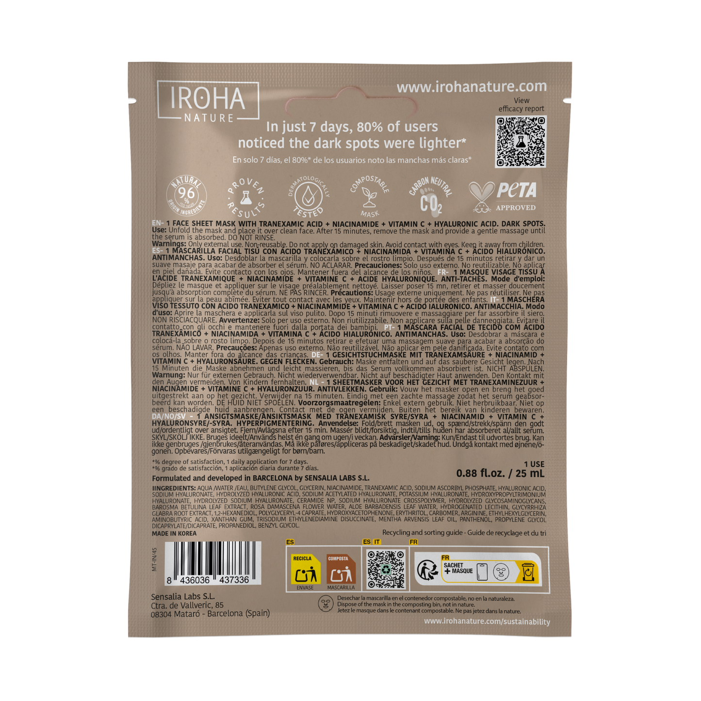 Masque anti-taches à l'acide tranexamique