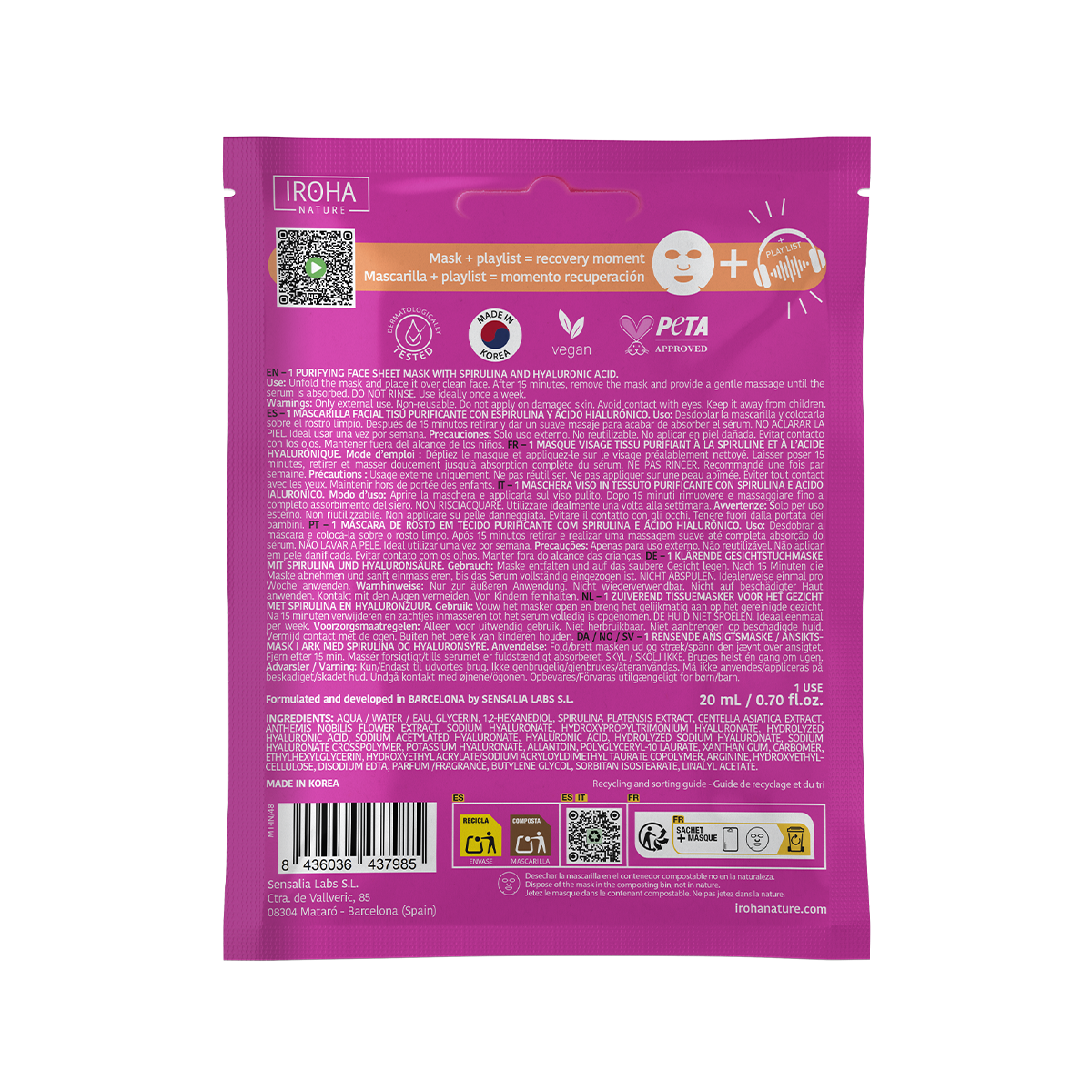 Mascarilla POST WORKOUT Purificante con Espirulina
