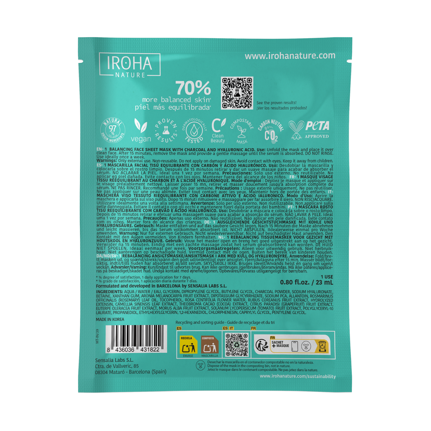 Masque au charbon équilibrant